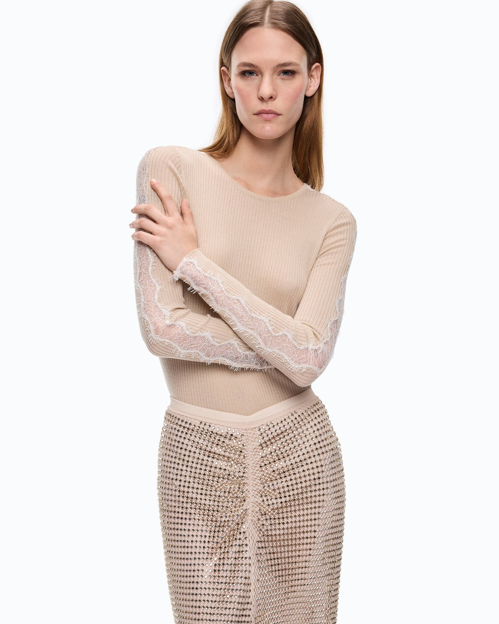 PINKO Maglia a costine con pizzo 107269A3I0 I20 PINKO 