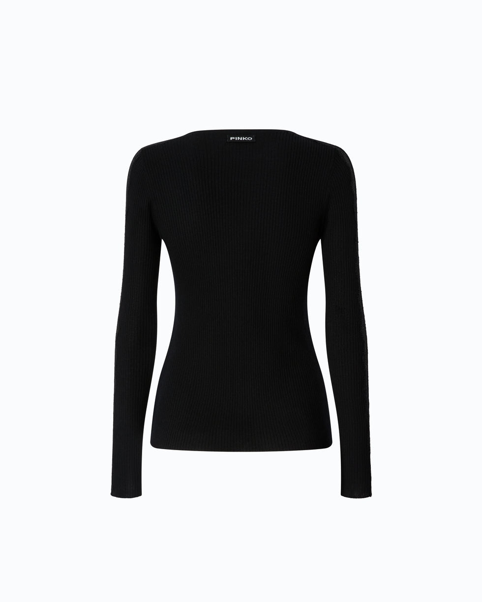 PINKO Maglia a costine con pizzo<BR/> 107269A3I0 Z99 PINKO 