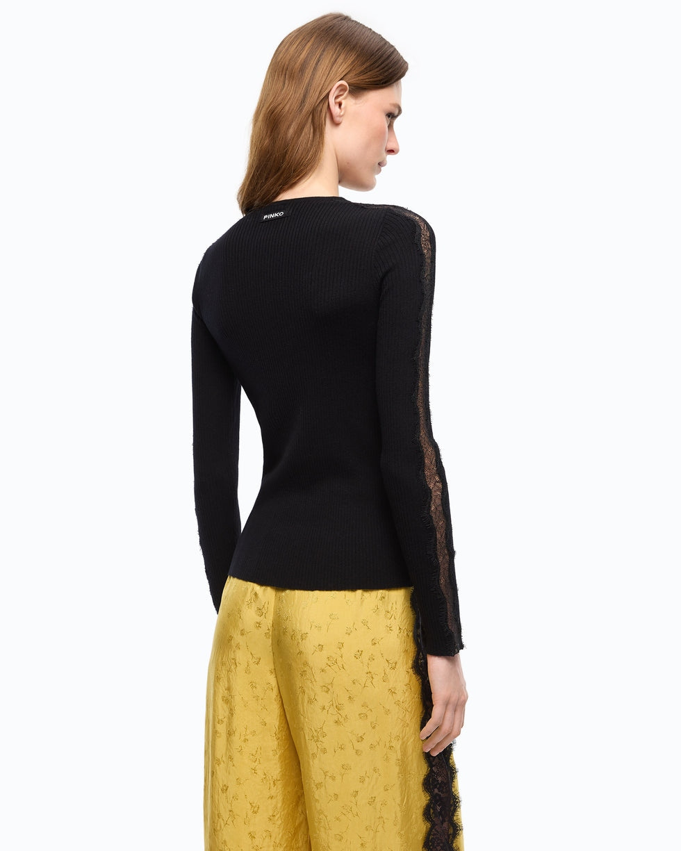 PINKO Maglia a costine con pizzo<BR/> 107269A3I0 Z99 PINKO 