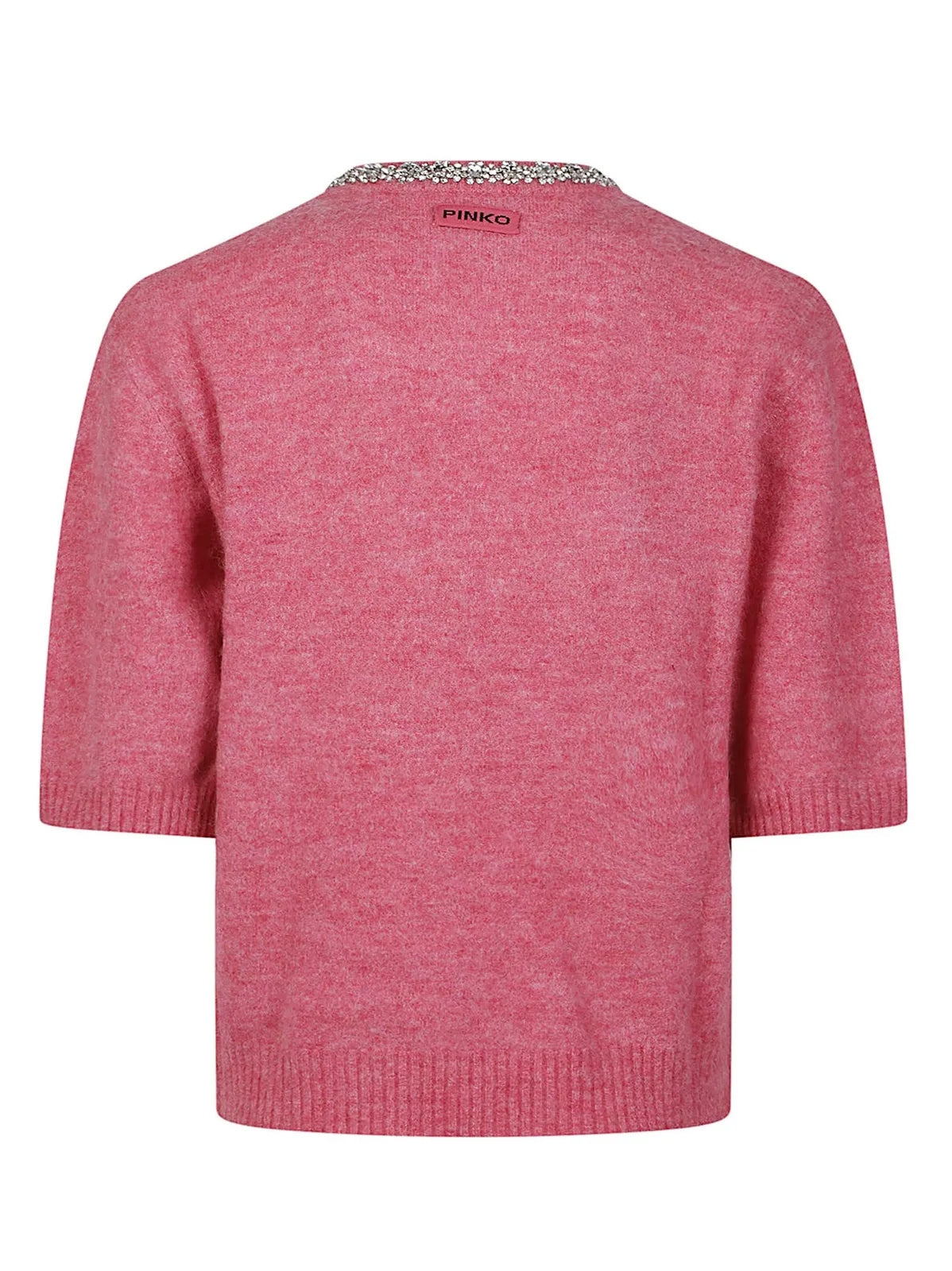 Maglione rosa a maniche corte con scollo a V e decorazioni 107272A3GH P02 PINKO 