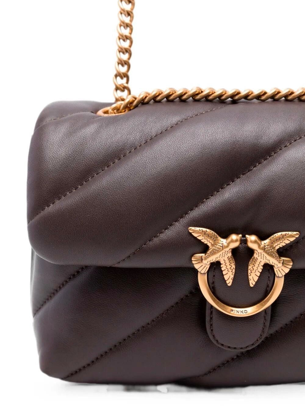 Pinko Love Puff Mini Borsa Donna in Pelle Marrone Marasca Antique Gold 107617A0F2 M12Q PINKO 