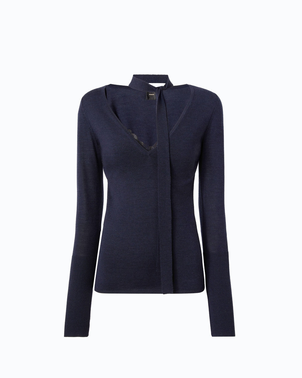 Maglia in lana con pizzo e fusciacca soffio 107775A3O1 G03 PINKO 