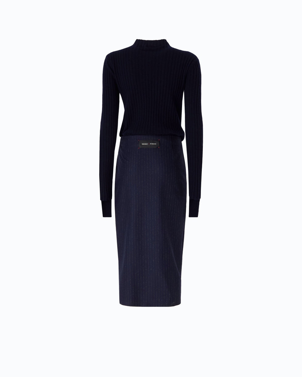 Abito midi in lana con gonna gessata dianella 107795A3MC EI1 PINKO 