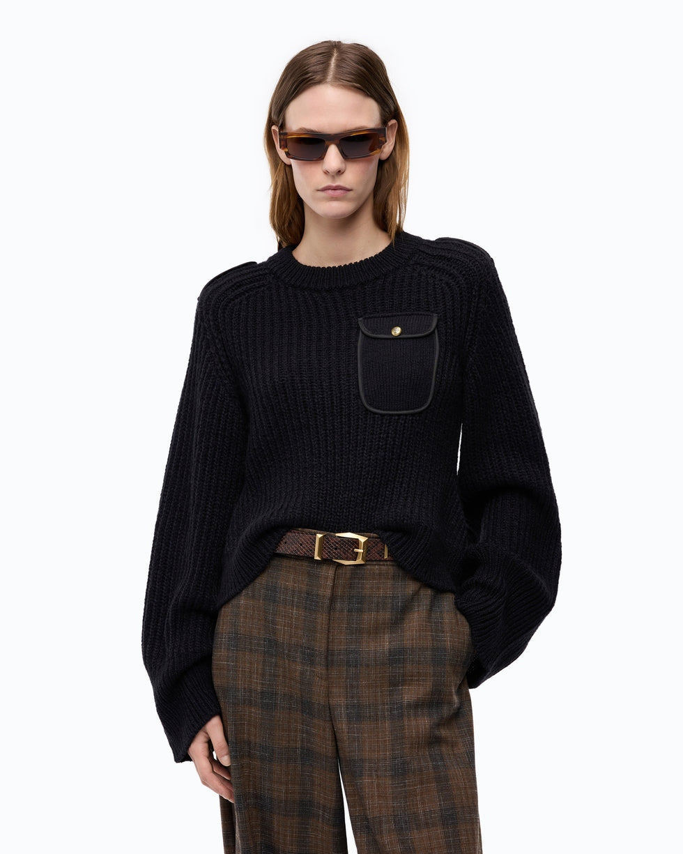 Maglia a coste con taschino miagolio 107803A3OH Z99 PINKO 