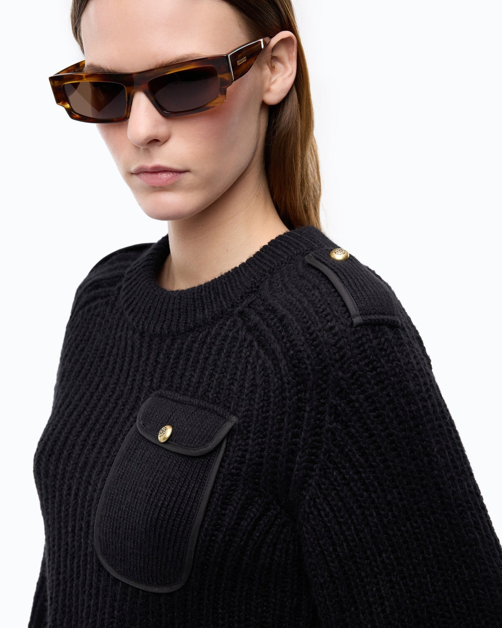 Maglia a coste con taschino miagolio 107803A3OH Z99 PINKO 