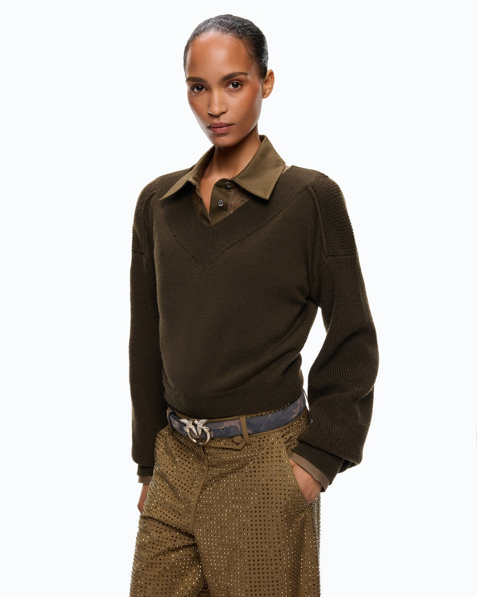 Maglia cropped in lana con maniche a palloncino ringhio 107874A3P4 G03 PINKO 