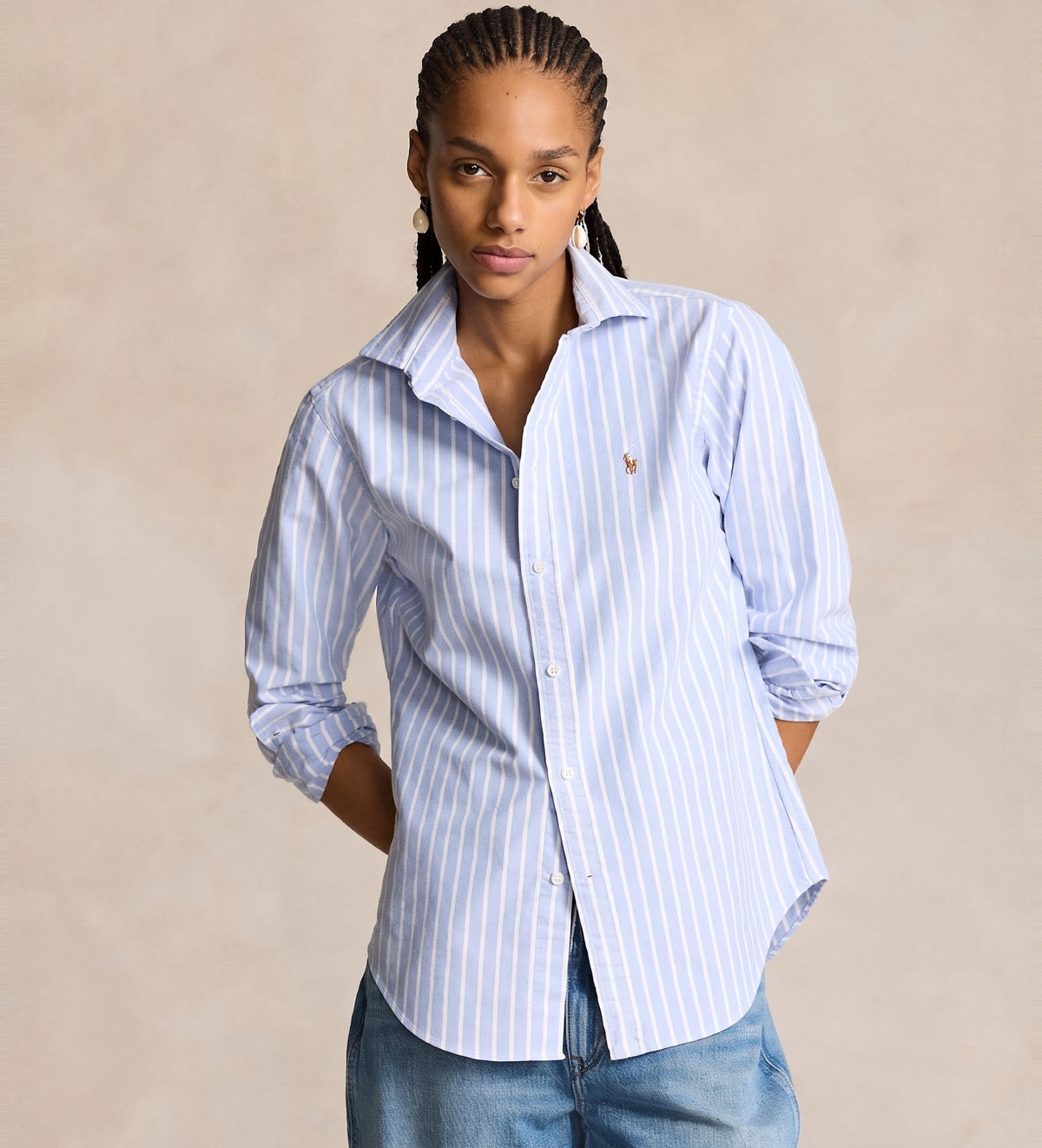 POLO RALPH LAUREN<BR/>Camicia Oxford a righe in cotone slim fit 211891377 004 RALPH LAUREN 
