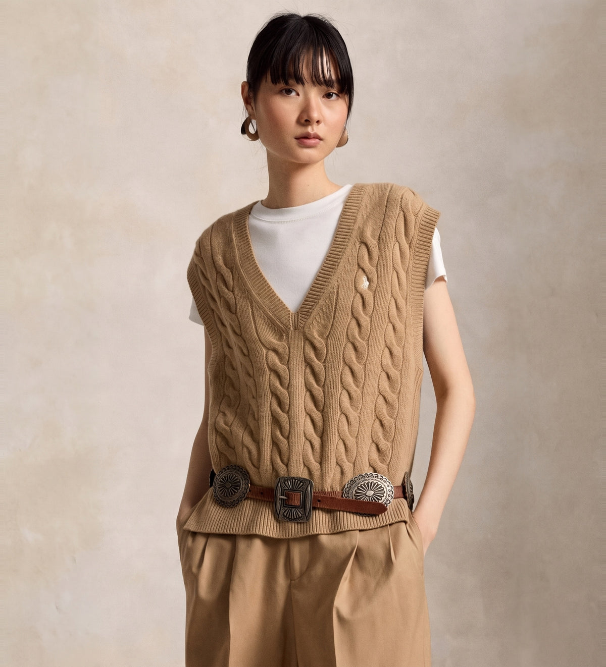 Gilet in maglia di lana e cashmere a trecce 211949994 001 RALPH LAUREN 