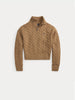 Maglia a Trecce in Lana con Mezza Zip Cammello