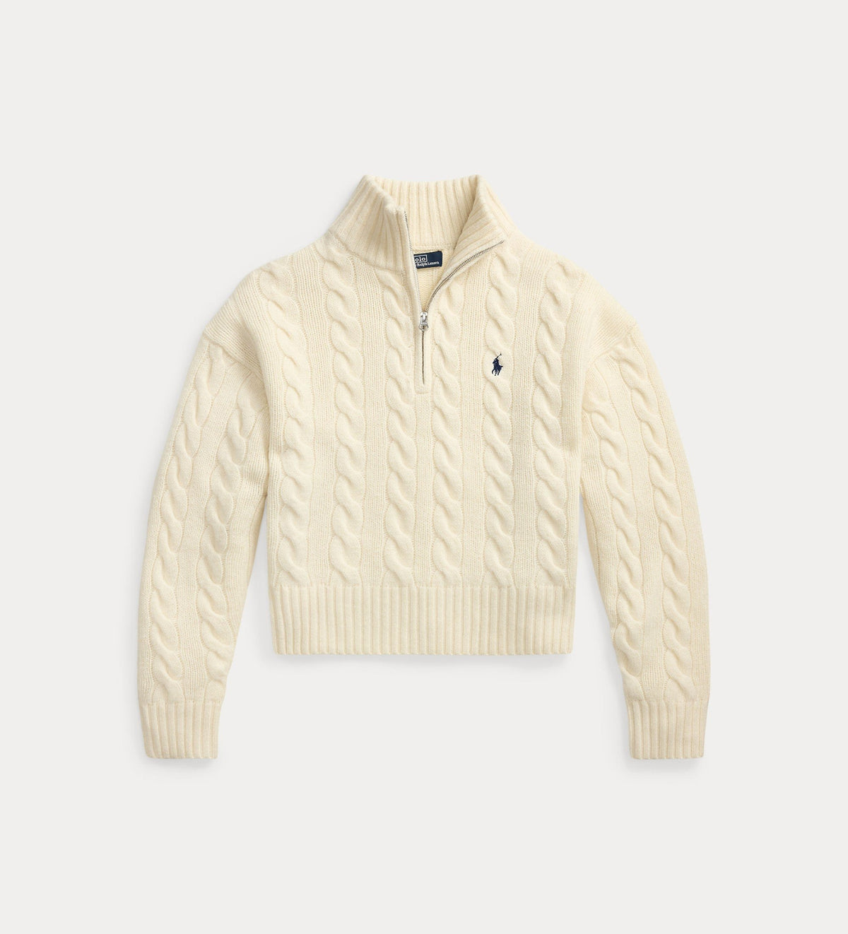 Maglia a Trecce in Lana con Mezza Zip Crema 211972130 003 RALPH LAUREN 