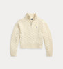 Maglia a Trecce in Lana con Mezza Zip Crema