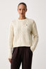Maglia girocollo in lana e cashmere a trecce color crema con ricamo Pony sul petto.