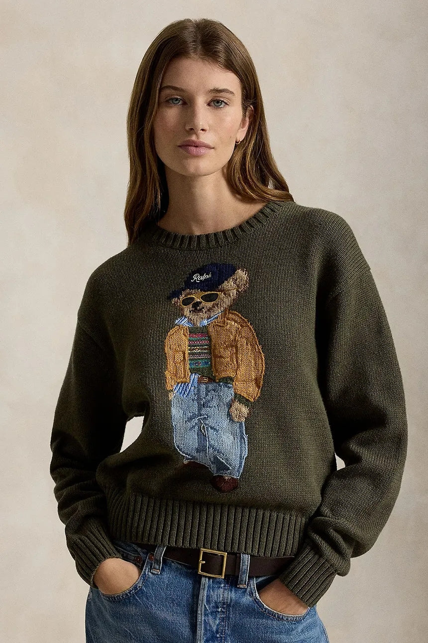 Maglione da donna in cotone orsetto 211B17762 001 RALPH LAUREN 