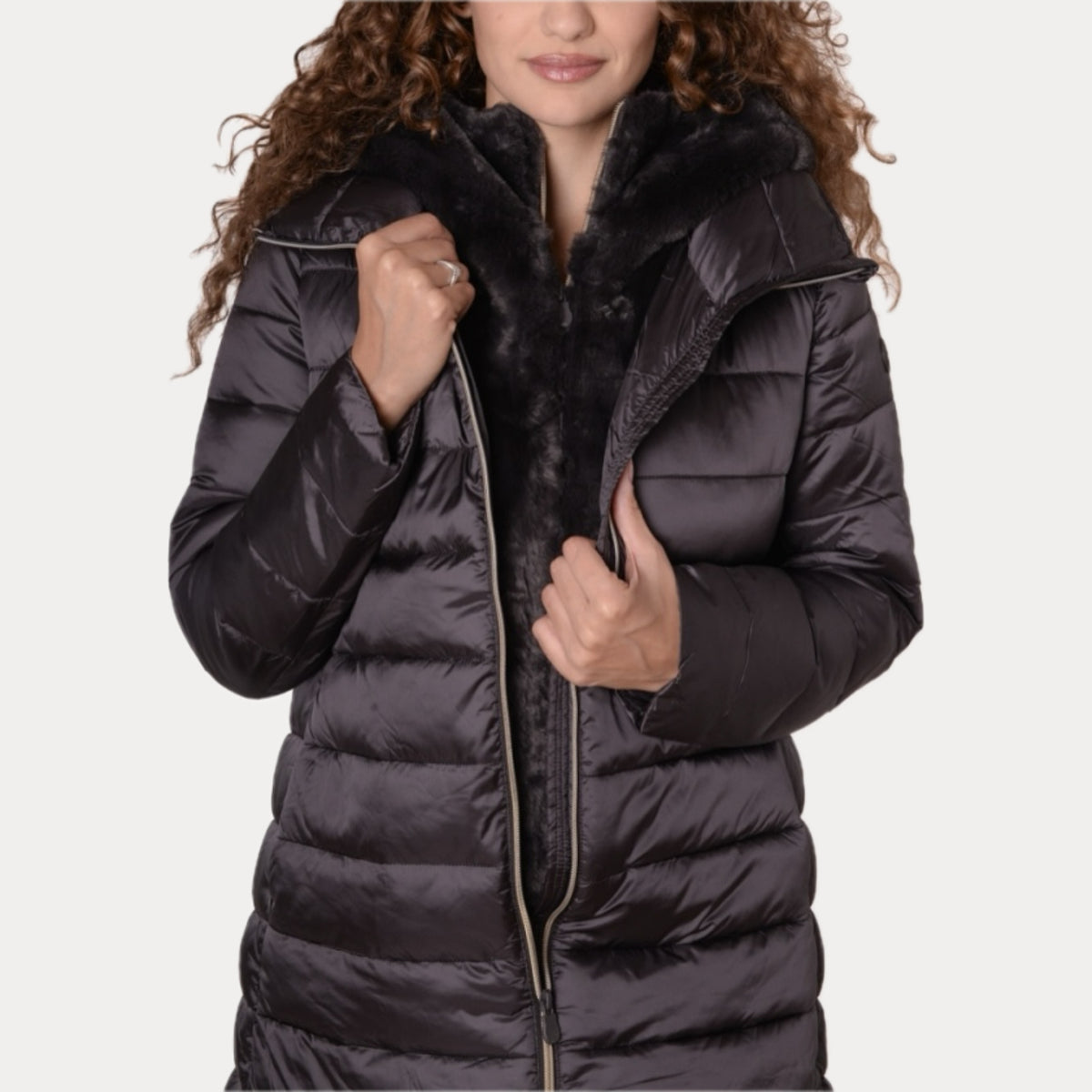 SAVE THE DUCK - PIUMINO DONNA MORO CON INSERTO IN ECOPELLICCIA<BR/> D40280W 40009 SAVE THE DUCK 