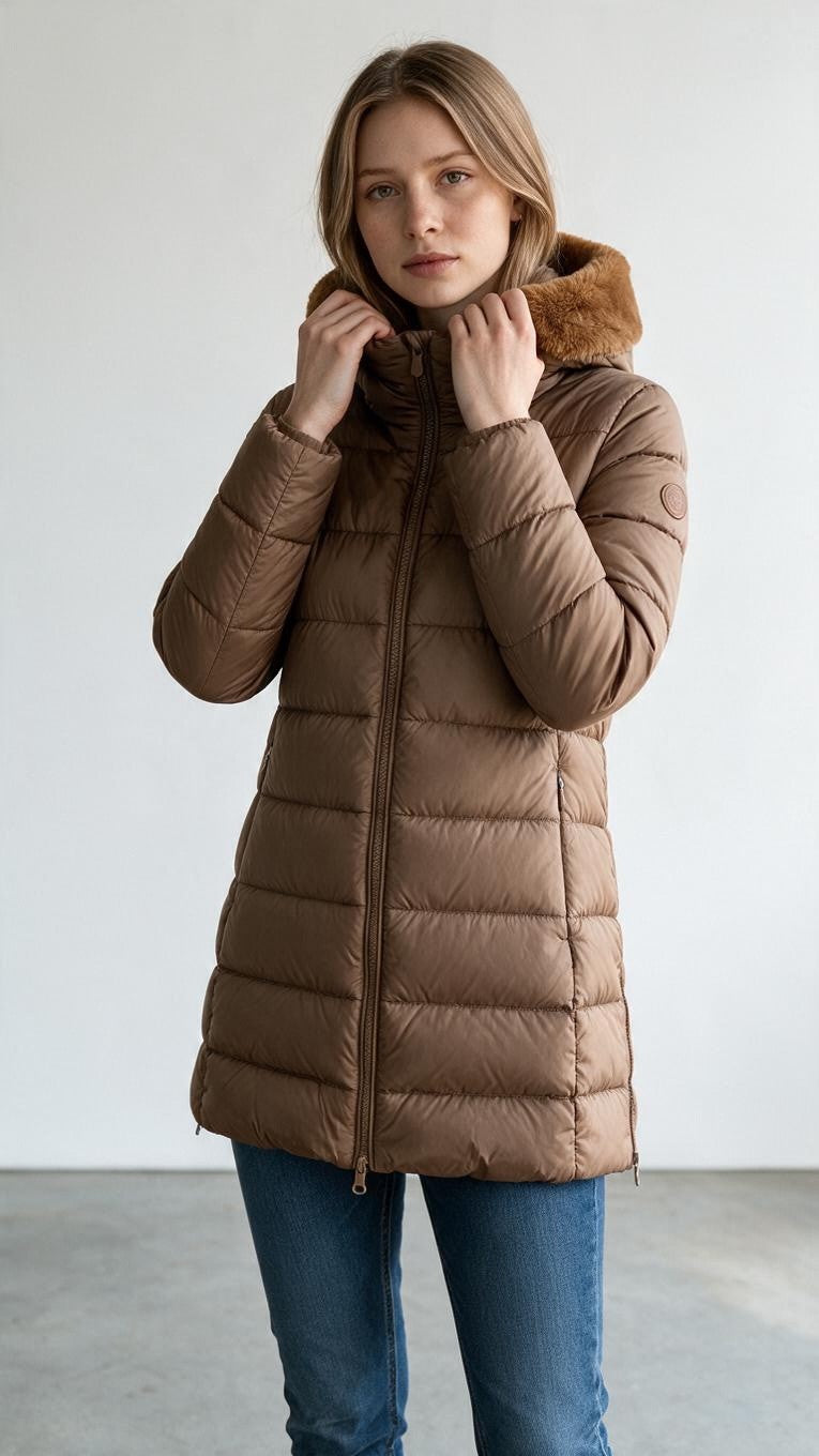 SAVE THE DUCK - PIUMINO DONNA MORO CON INSERTO IN ECOPELLICCIA<BR/> D40280W 40054 SAVE THE DUCK 