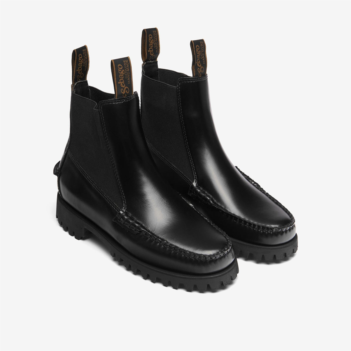 CALLIOPE LUG WOMAN<BR/>Stivaletto Chelsea Sebago con suola carrarmato in pelle nero da donna 72124CW BLACK SEBAGO 