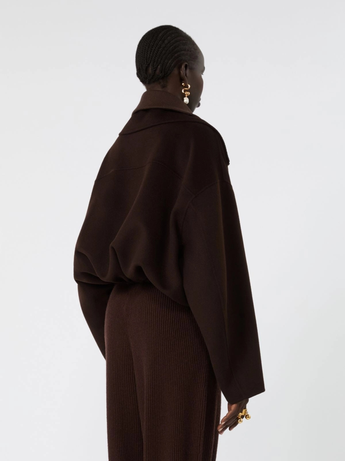 SPORTMAX<BR/>Bomber in pura lana con davantino rimovibile - Cioccolato SPXEMIRO 038 SPORTMAX 