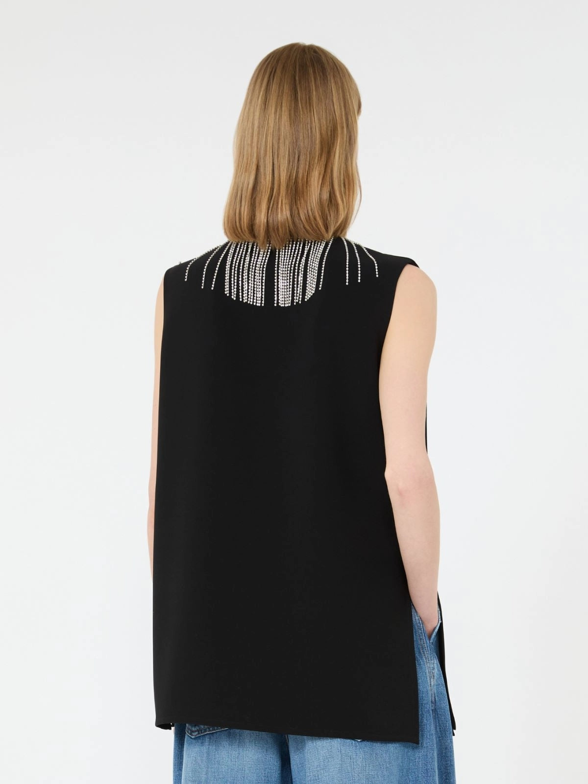 SPORTMAX<BR/>Top smanicato in cady con strass - Nero SPXFAGLIA 003 SPORTMAX 