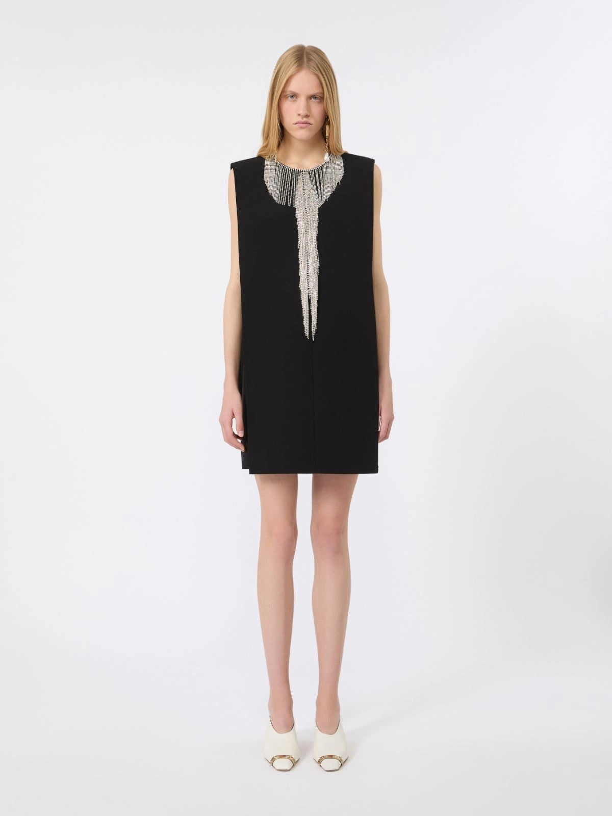 SPORTMAX<BR/>Mini abito smanicato in cady con strass - Nero<BR/> SPXFESTOSO 003 SPORTMAX 