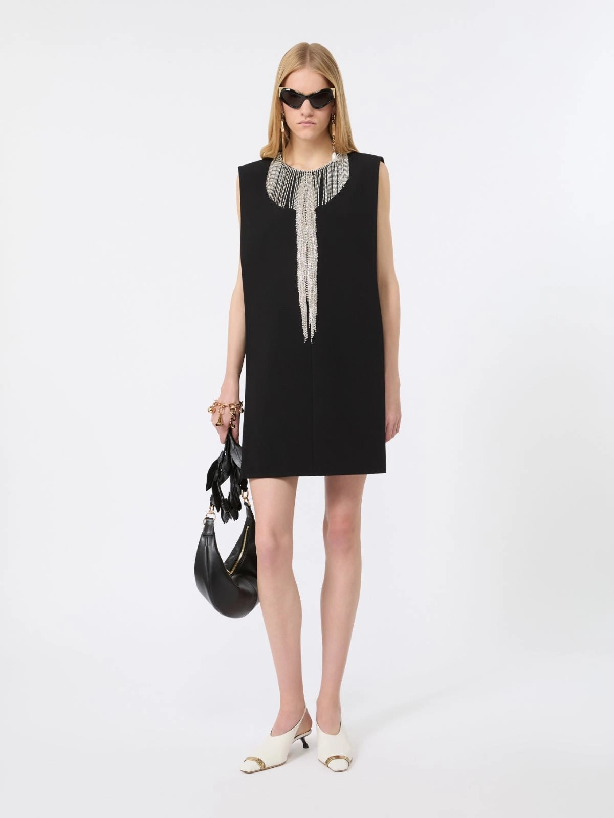 SPORTMAX<BR/>Mini abito smanicato in cady con strass - Nero<BR/> SPXFESTOSO 003 SPORTMAX 
