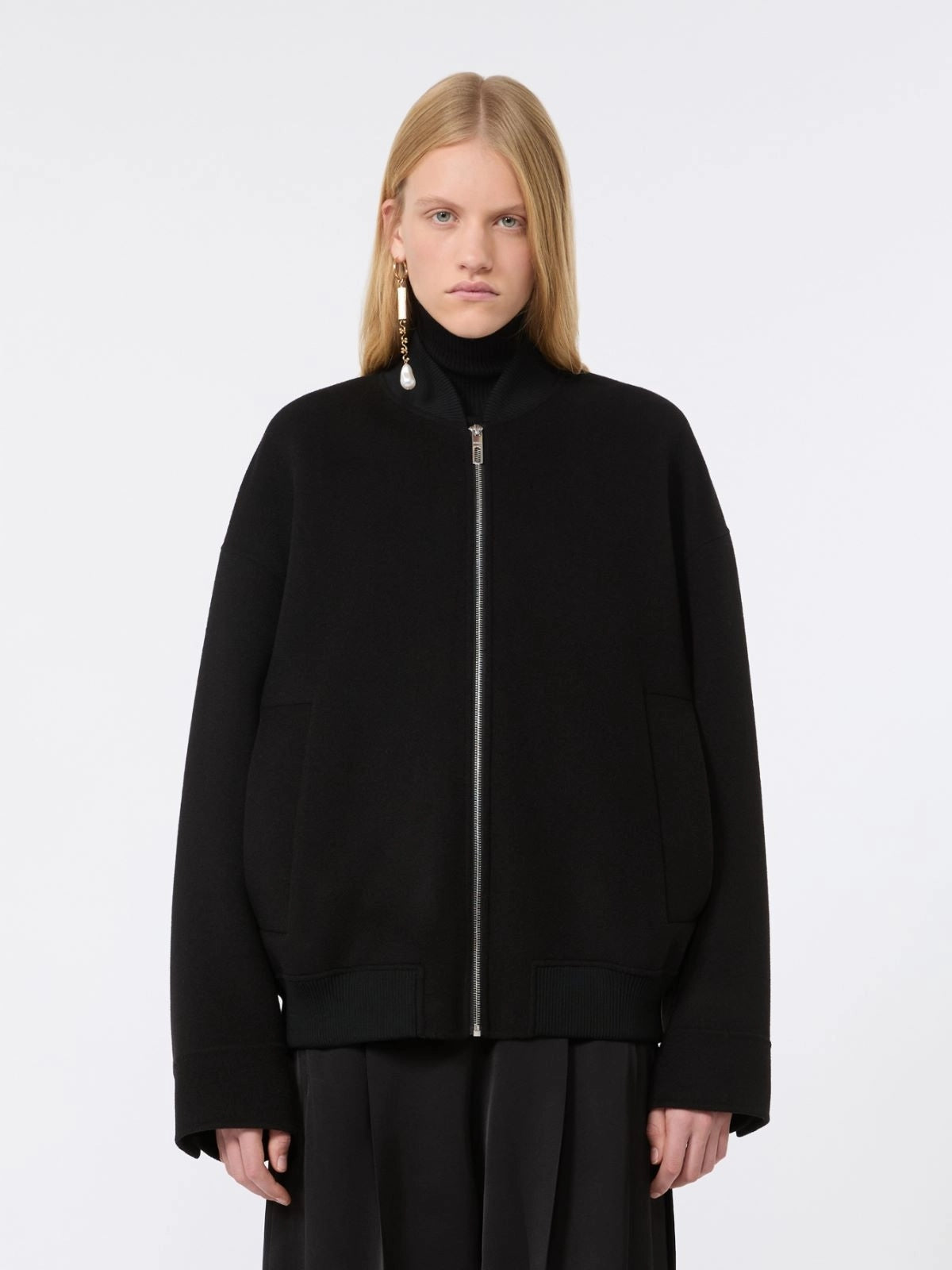 SPORTMAX<BR/>Bomber in double di pura lana - Nero SPXONDATA 013 SPORTMAX 