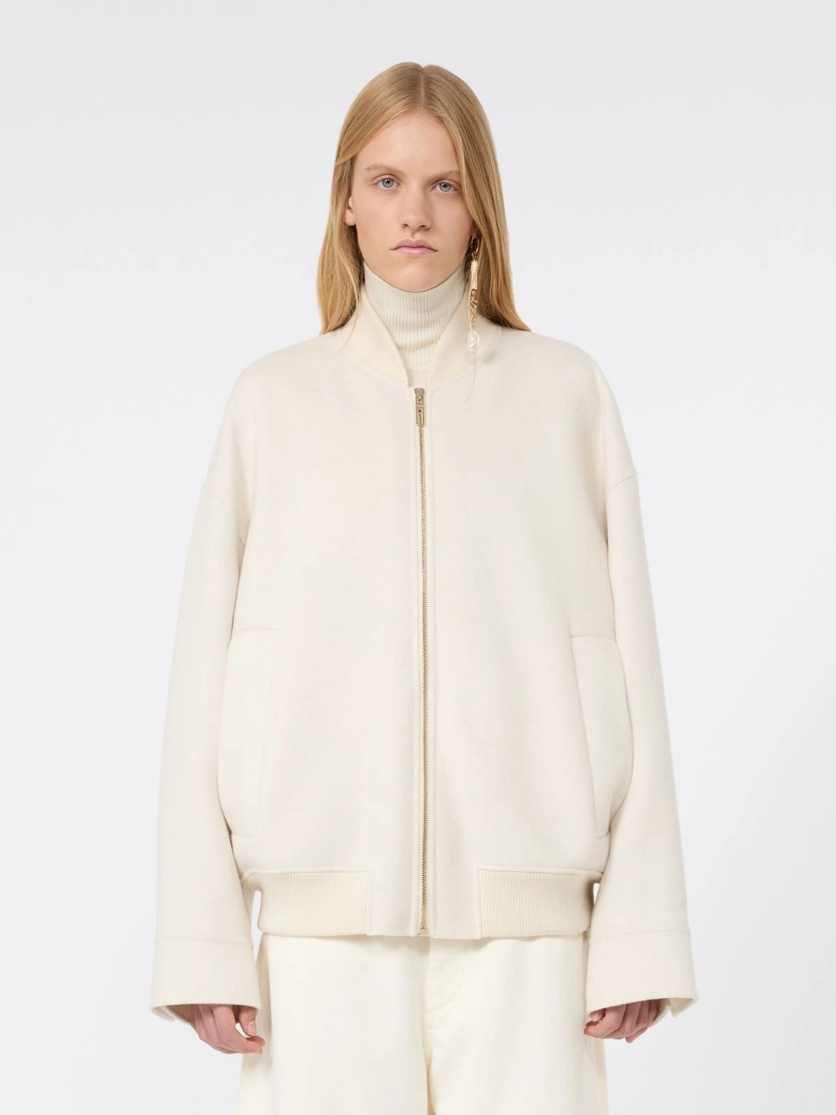 SPORTMAX<BR/>Bomber in double di pura lana - Bianco SPXONDATA 018 SPORTMAX 