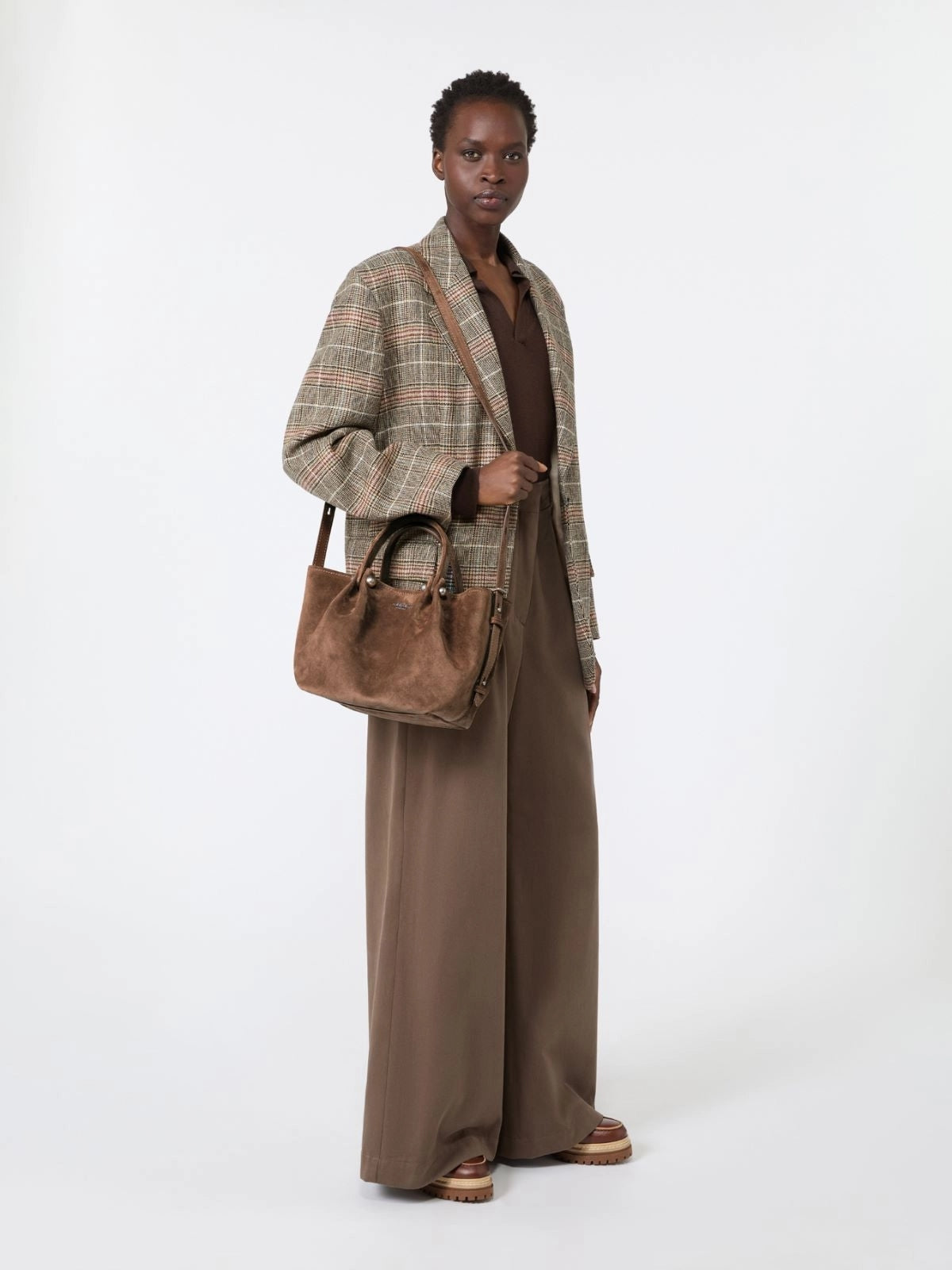 Tote bag piccola in suede - CIOCCOLATO WKARIO 001 WEEKEND 