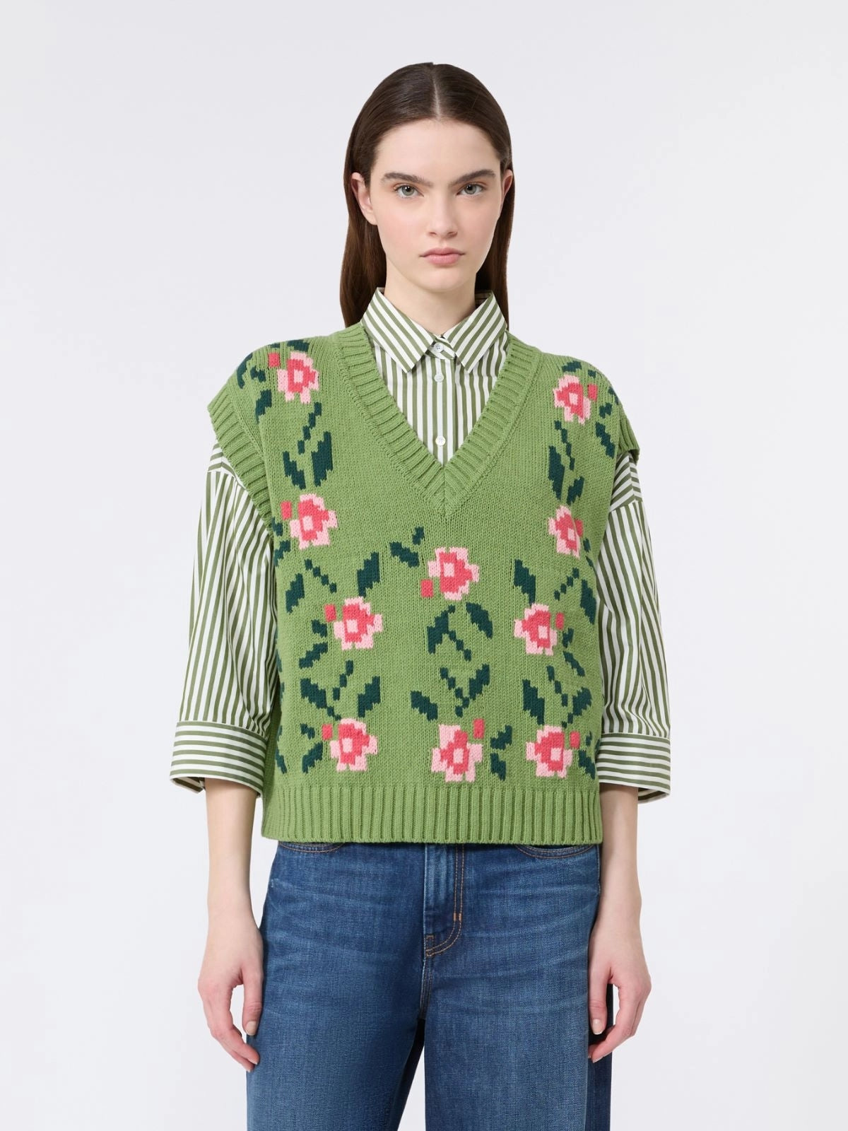 WEEKEND Gilet in misto cotone intarsiato - VERDE WKDALAMARO 010 WEEKEND 