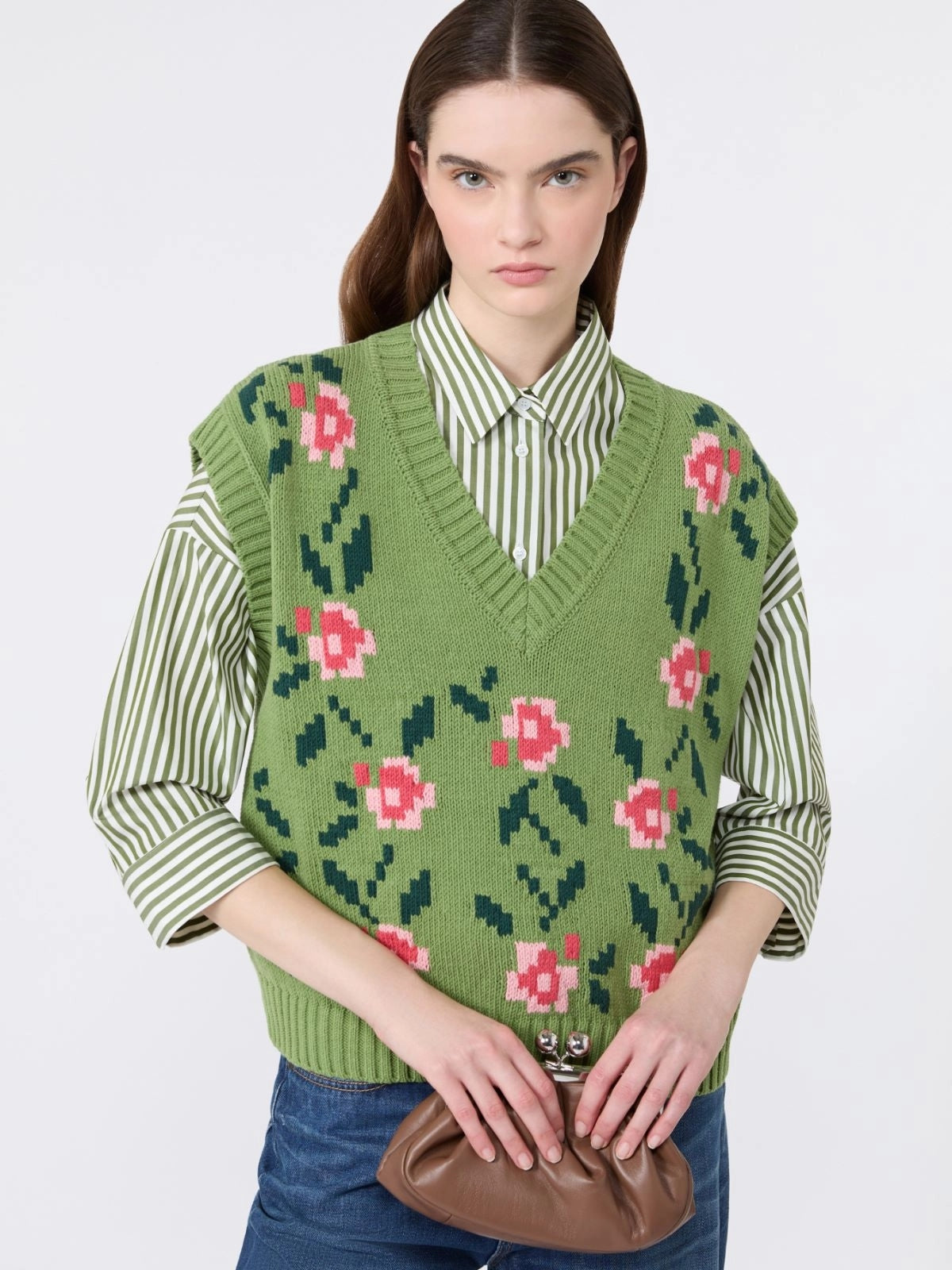 WEEKEND Gilet in misto cotone intarsiato - VERDE WKDALAMARO 010 WEEKEND 