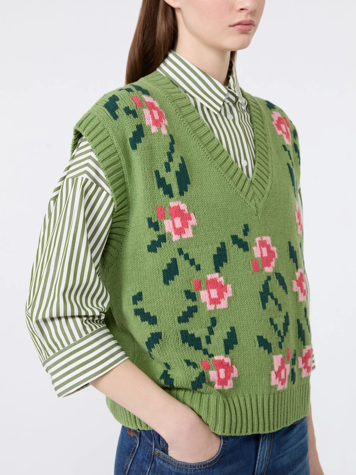 WEEKEND Gilet in misto cotone intarsiato - VERDE WKDALAMARO 010 WEEKEND 