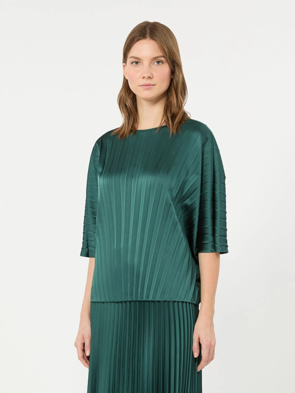 Blusa ampia in raso plissé - VERDE SCURO WKDAUREO 011 WEEKEND 