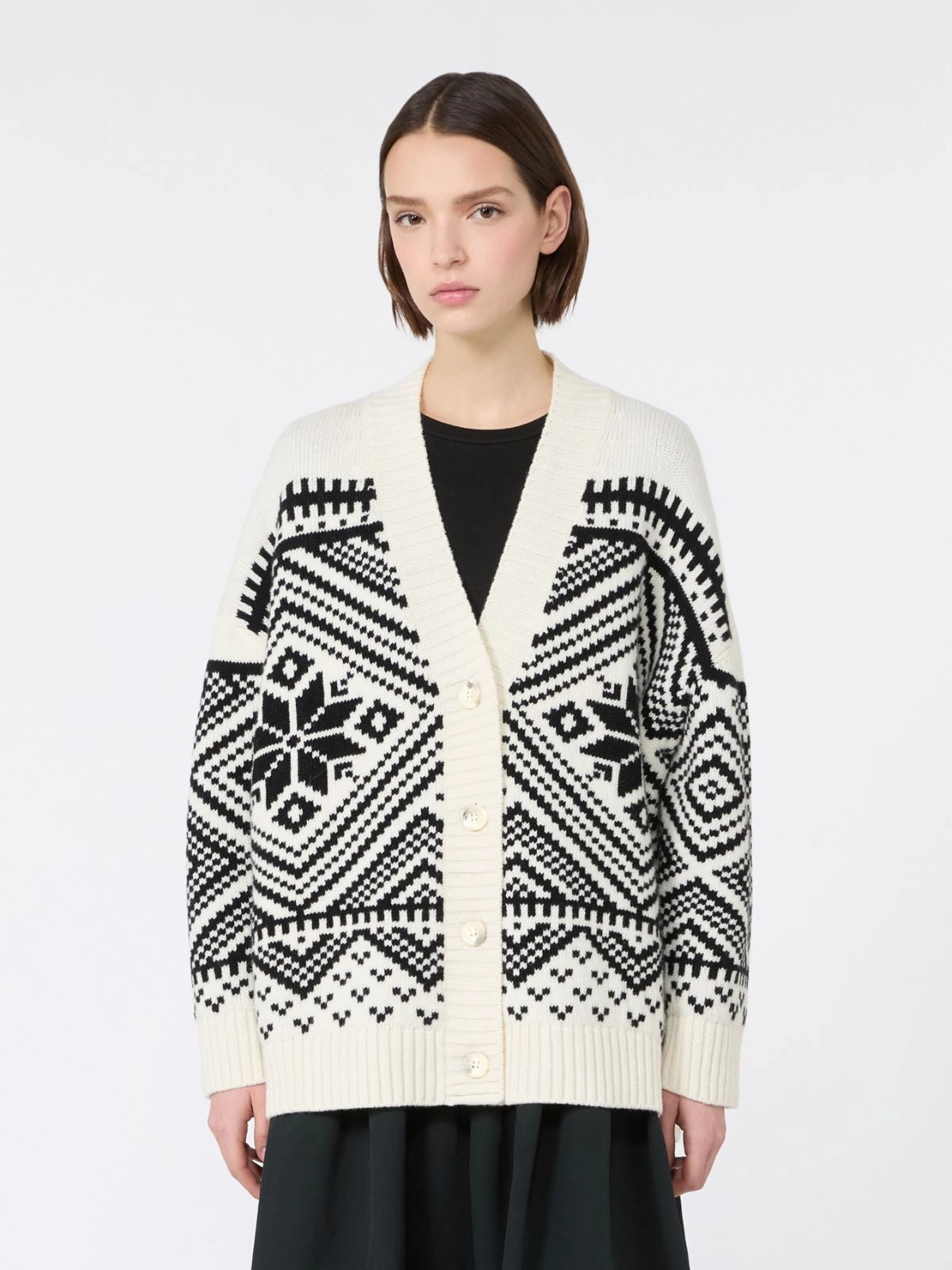 Cardigan in lana jacquard - NERO<BR/> WKDBELGIO 004 WEEKEND 