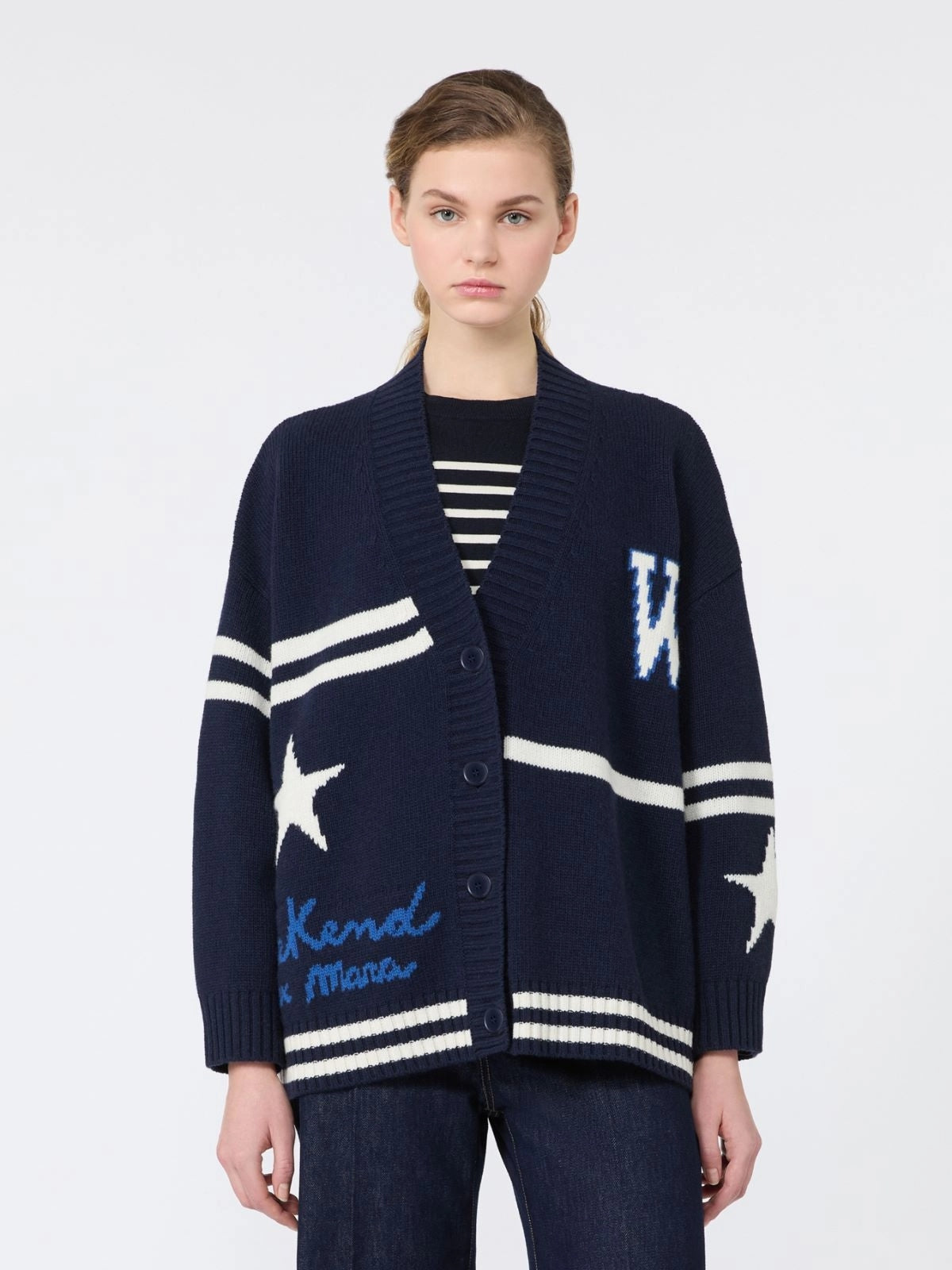 WEEKEND Cardigan in lana jacquard - BLU MARINO WKDBELGIO 005 WEEKEND 