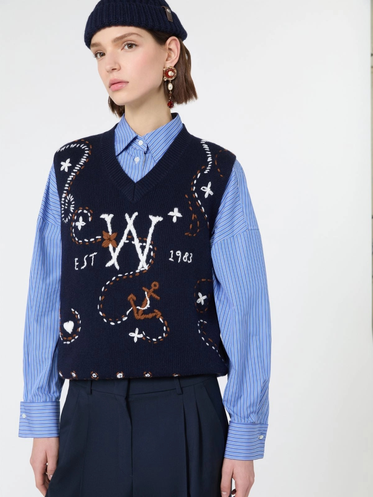 WEEKEND Gilet in filato di lana con ricami - BLU MARINO WKDCACAO 002 WEEKEND 