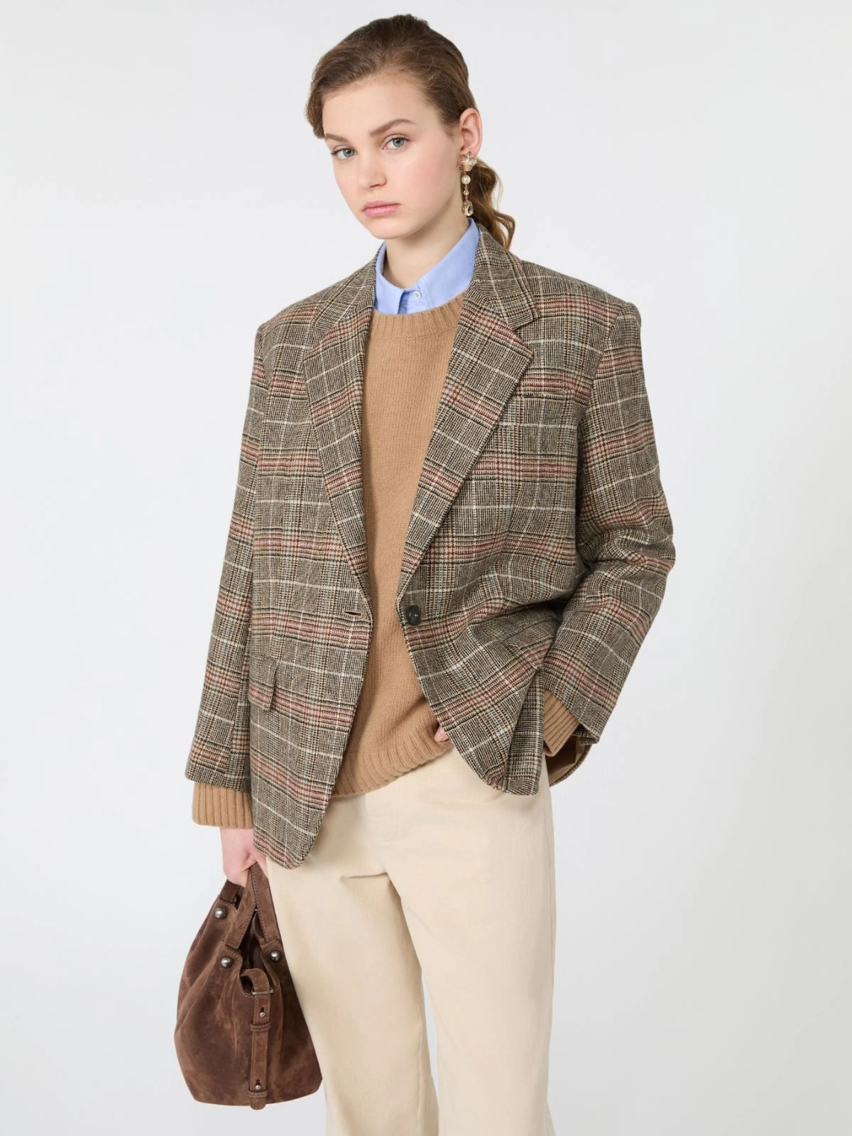 WEEKEND Blazer monopetto in lana Principe di Galles - CAMMELLO<BR/> WKDFEBO 003 WEEKEND 