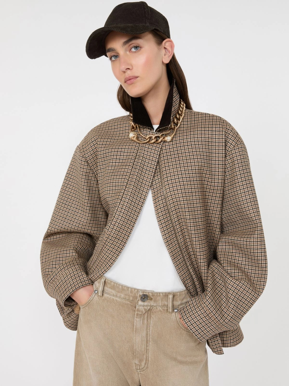 WEEKEND Giacca bomber in lana Pied de Poule - MARRONE<BR/> WKDFESTA 001 WEEKEND 