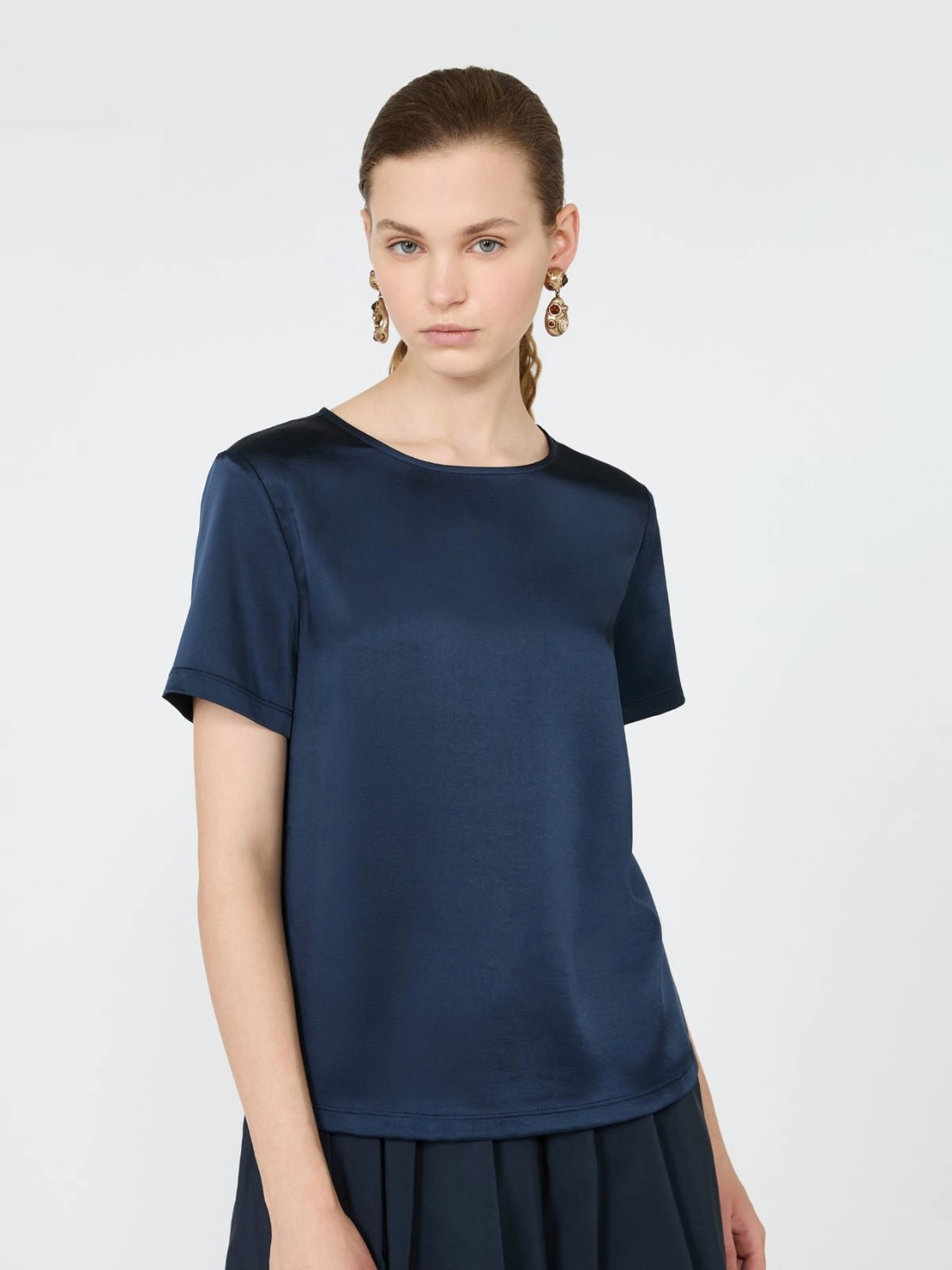 WEEKEND T-shirt girocollo in raso - BLU<BR/> WKDGILBERT 007 WEEKEND 