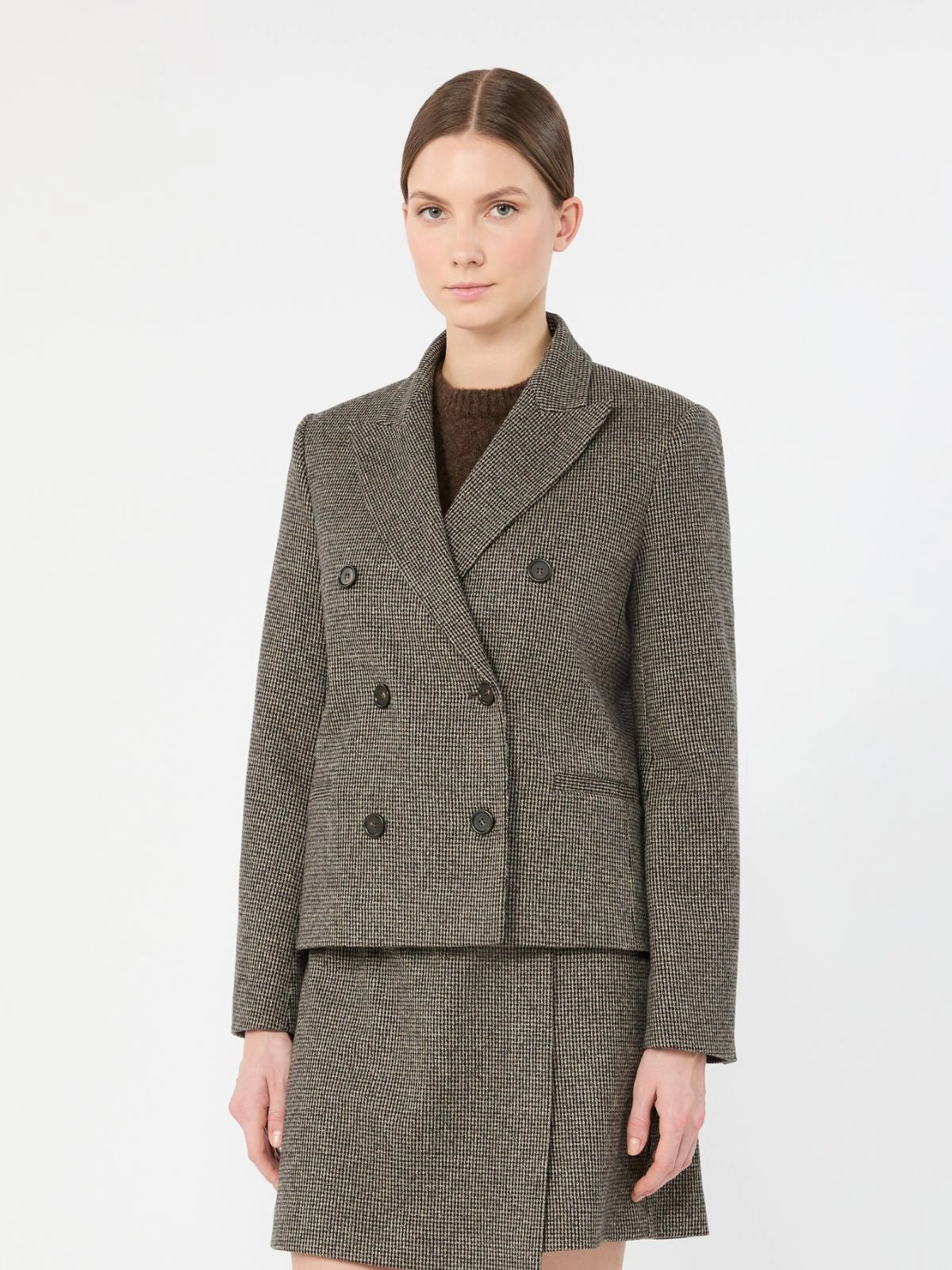 Giacca doppiopetto in jersey micro jacquard - MARRONE<BR/> WKDGRADO 002 WEEKEND 