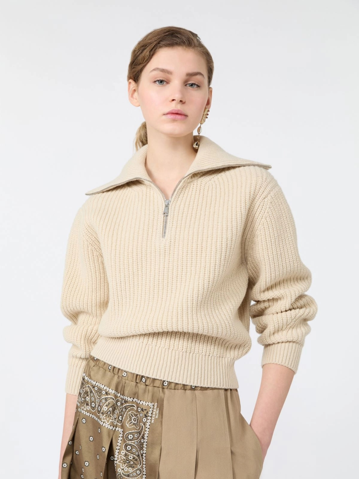 WEEKEND Dolcevita con zip in lana - GHIACCIO<BR/> WKDLASER 008 WEEKEND 