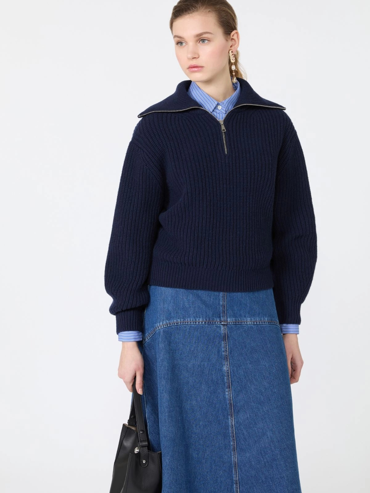 WEEKEND Dolcevita con zip in lana - BLU<BR/> WKDLASER 010 WEEKEND 