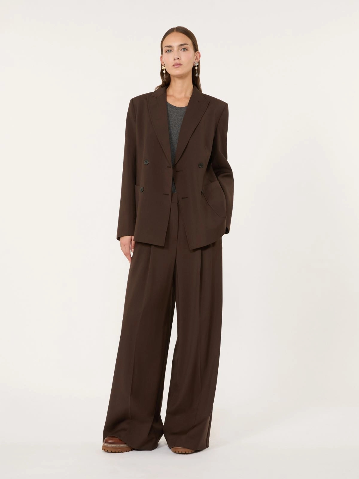 Blazer in tela di lana - MARRONE SCURO<BR/> WKDORNATI 013 WEEKEND 