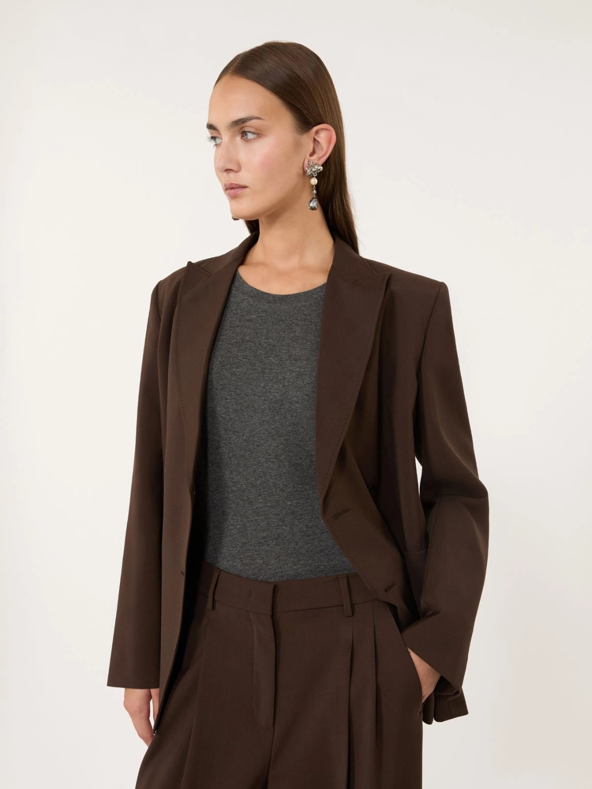 Blazer in tela di lana - MARRONE SCURO<BR/> WKDORNATI 013 WEEKEND 