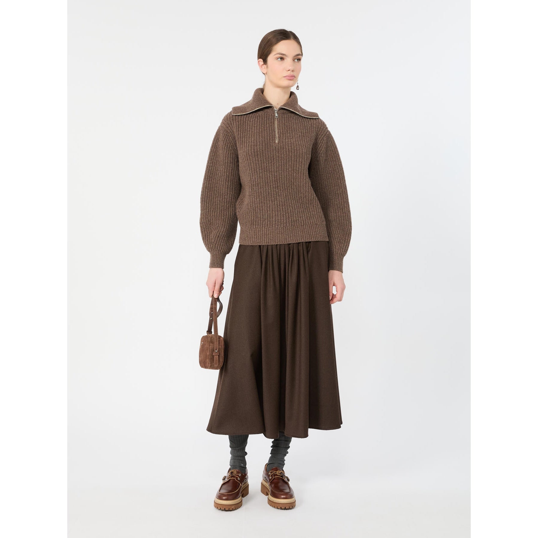 Gonna in flanella di lana stretch - Castagna WKDOVEST 026 WEEKEND 