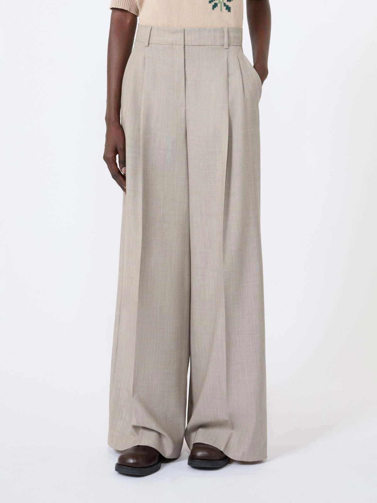 WEEKEND Pantalone wide leg in tela di lana - NOCCIOLA WKDOVVIO 001 WEEKEND 