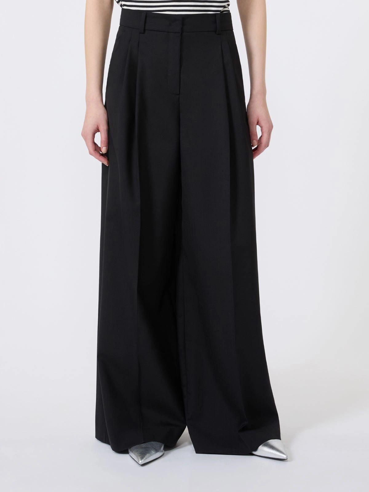 WEEKEND Pantalone wide leg in tela di lana - NERO WKDOVVIO 002 WEEKEND 