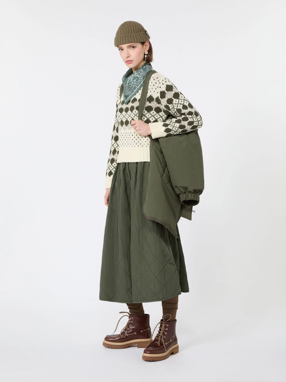 WEEKEND Maglia in lana e cachemire jacquard - VERDE KAKI WKDRANCH 001 WEEKEND 