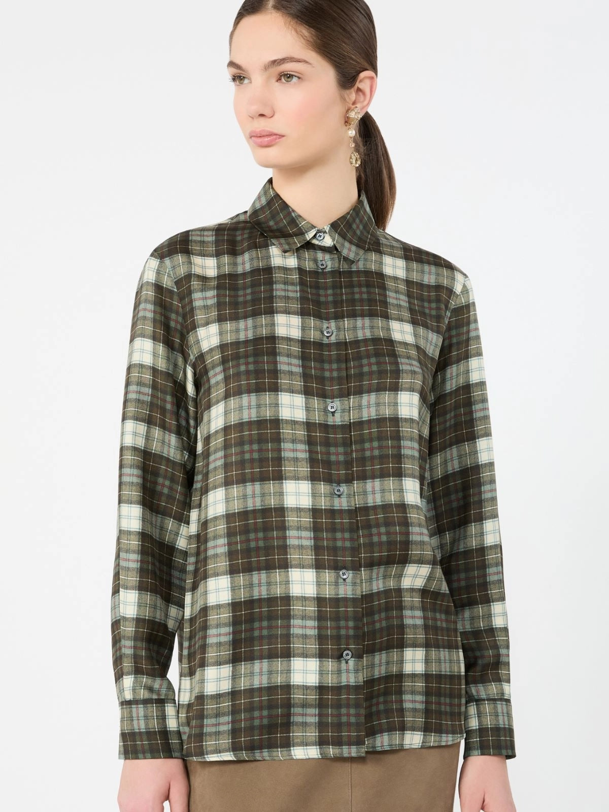 WEEKEND Camicia in twill di seta Check - VERDE KAKI WKDRETE 001 WEEKEND 