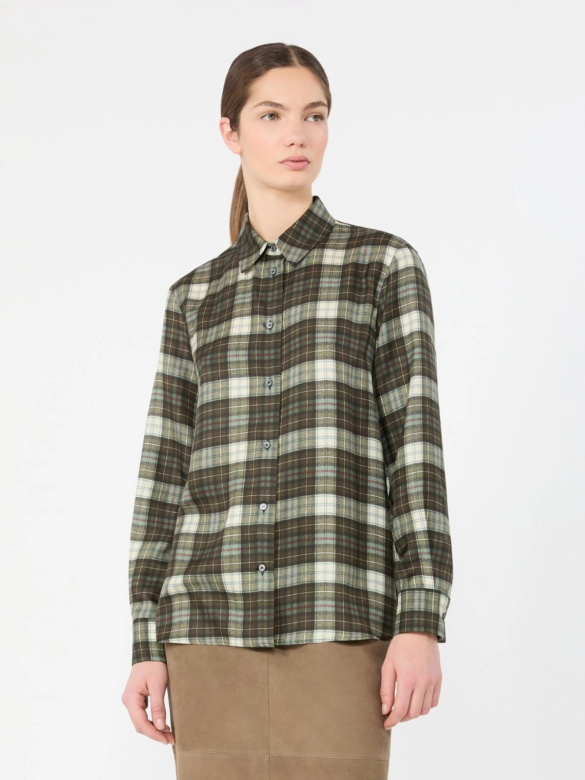 WEEKEND Camicia in twill di seta Check - VERDE KAKI WKDRETE 001 WEEKEND 