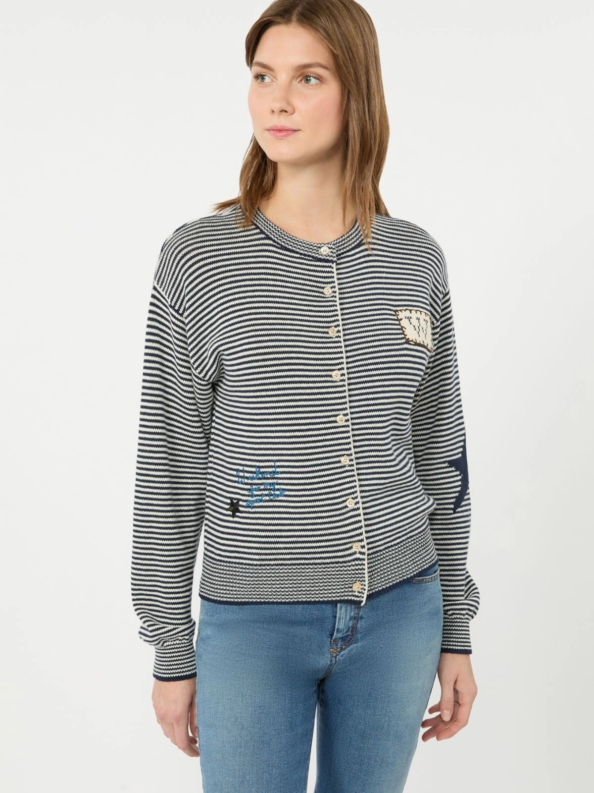 WEKEND Cardigan in filato di cotone con intarsi - BLU<BR/> WKDTEIERA 021 WEEKEND 