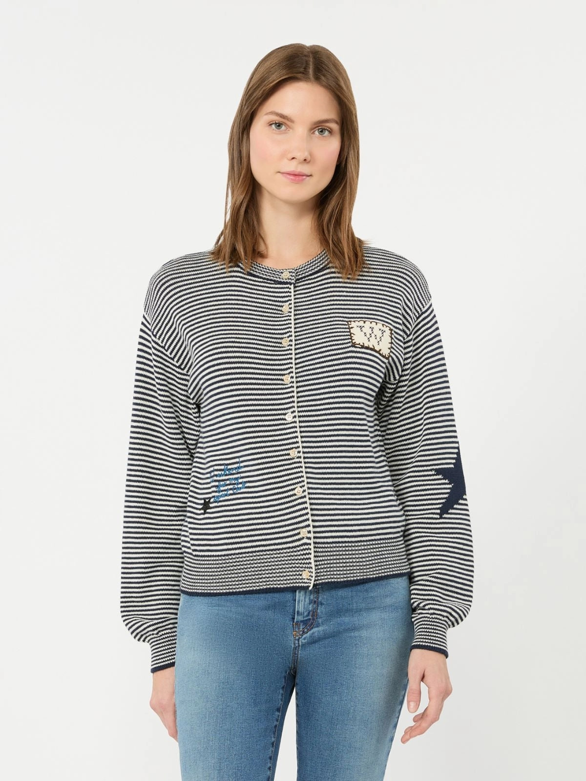 WEKEND Cardigan in filato di cotone con intarsi - BLU<BR/> WKDTEIERA 021 WEEKEND 